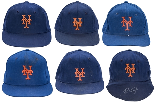 Lot of (6) New York Mets Game Used Caps - 4 Signed (JSA) 